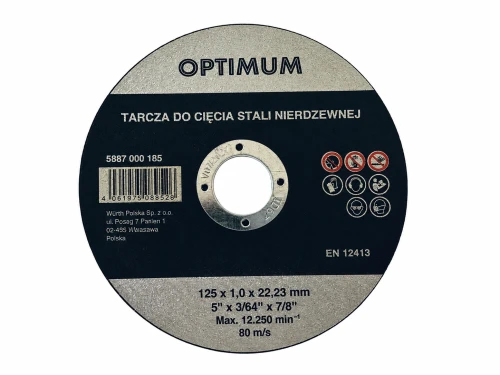 Tarcza do cięcia stali nierdzewnej WURTH - Optimum 125x1,00 mm